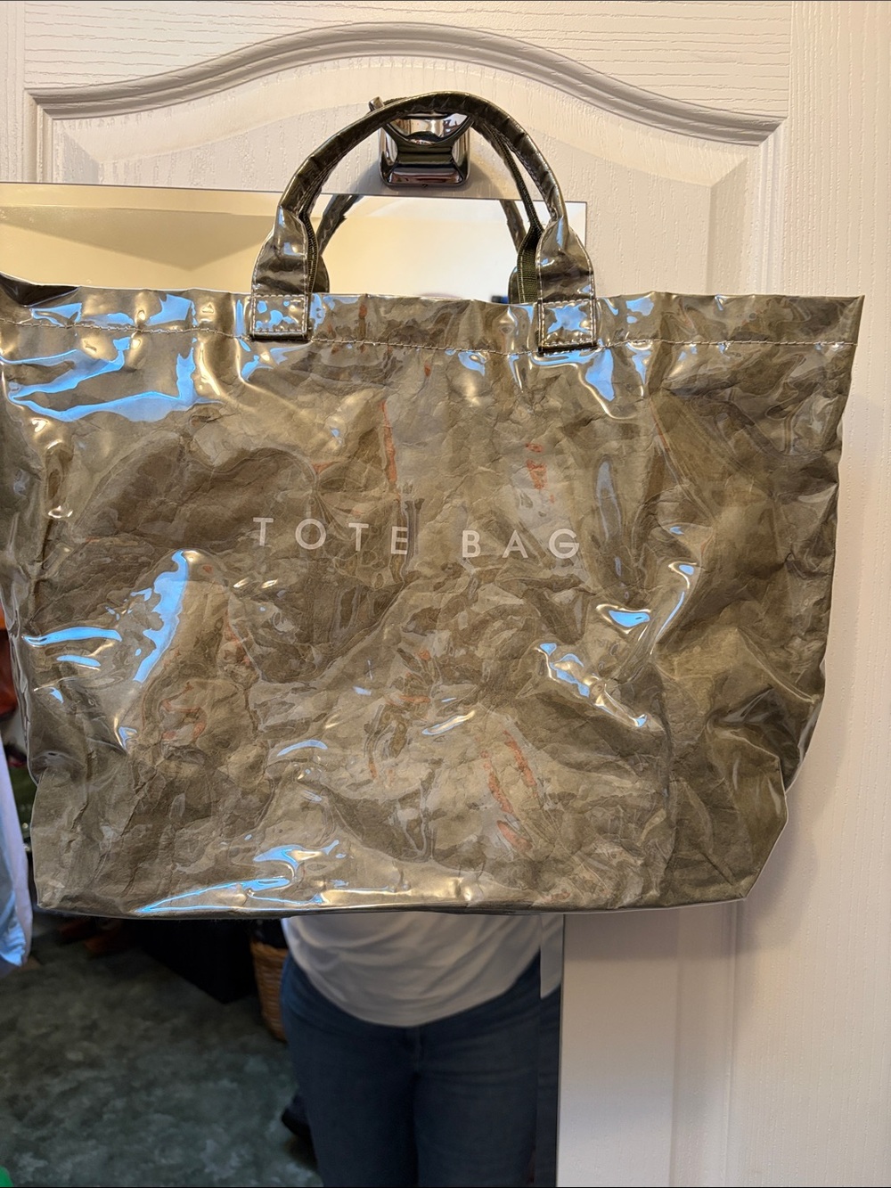 Tote Bag Shiny Olive Green Clear-Coated Tote Bag